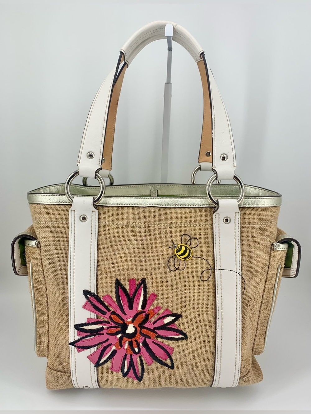 Coach Vintage Limited Edition Raffia Bumble Bee Shoulder Tote Bag - Picture 6 of 11